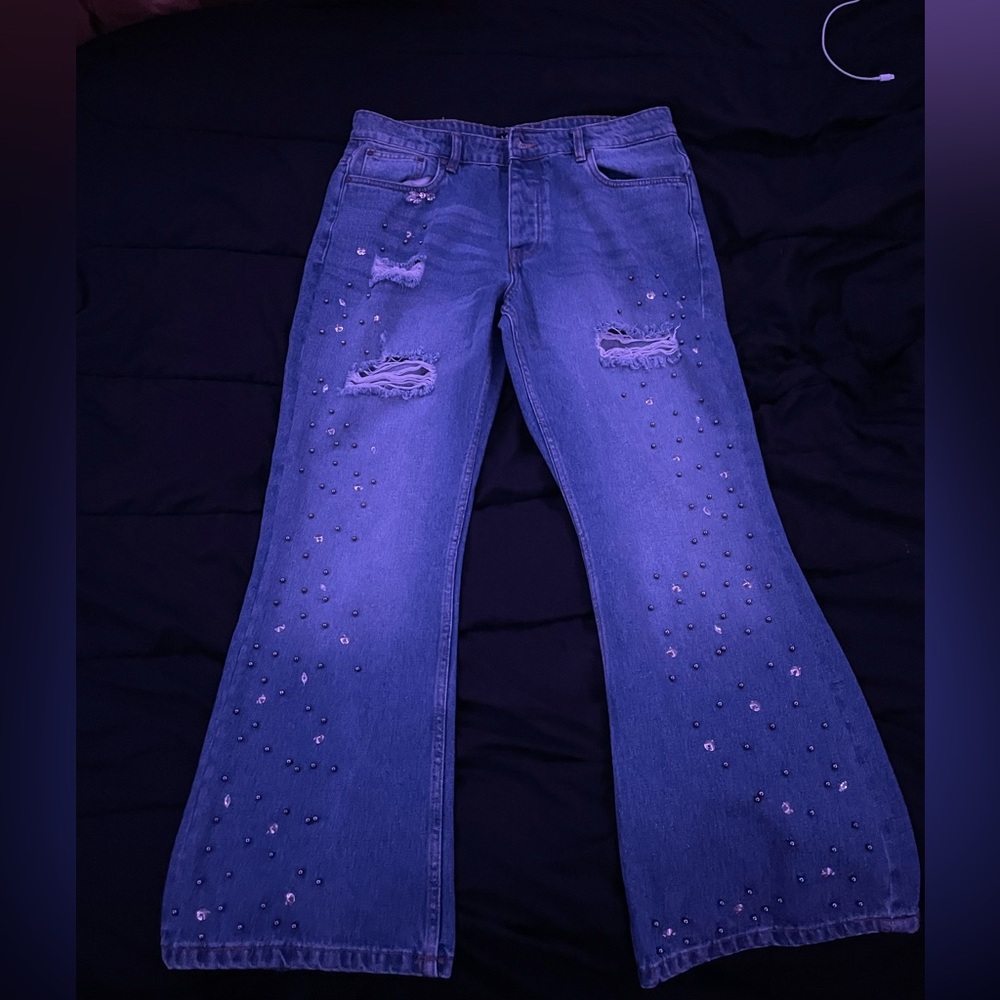AMIRI Blue Studded Relaxed Jeans